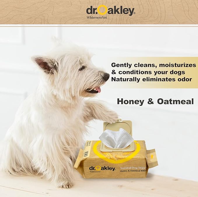 Daily Natural Dog Wipes, Honey & Oatmeal, 100 Ct, Gentle, Moisturizing, Odor-Eliminating, Alcohol-Free, Vet Approved