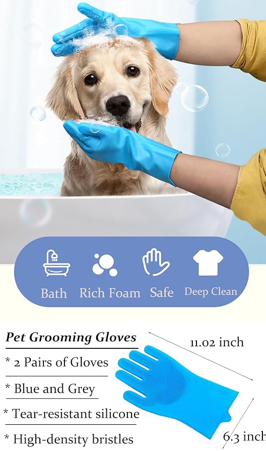 Dog Grooming Gloves and Brush Set - Dog Washing Gloves | Self-Cleaning Slicker Brush| Dog Bath Brush| Grooming kits for Nose and Teeth (7 pcs)