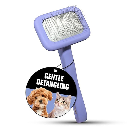 TAURO PRO LINE - Slicker Brush Rectangular S | Premium brush for dogs & cats with soft, flexible cushion ergonomic design. | Included:1x grooming brush in Purple, Dimensions: Rectangular, 2,7 x 6.2in