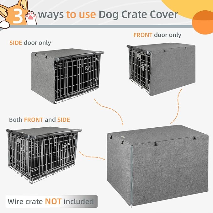 Dog Crate Cover - Kennel Covers Fit for 30 Inch Dogs Crate, Double Door Polyester for Wire Puppy Cage Indoor Outdoor Protection, Grey