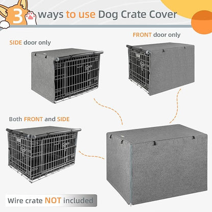Dog Crate Cover - Kennel Covers Fit for 30 Inch Dogs Crate, Double Door Polyester for Wire Puppy Cage Indoor Outdoor Protection, Grey