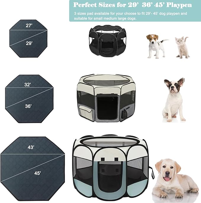 Dog Playpen Mat - Washable, Leakproof Pee Pad for Octagon Puppy Playpen, Whelping, Potty Training, Crate, Kennel, Indoor Use