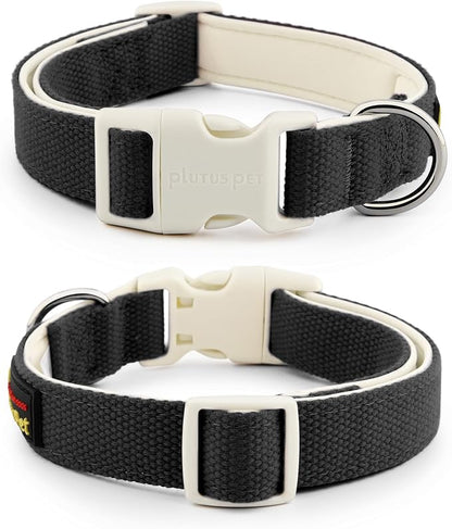 Plutus Pet Cotton Dog Collar, Heavy Duty Collar with Soft Padding, Adjustable and Comfortable for Small Medium and Large Dogs, Black, L