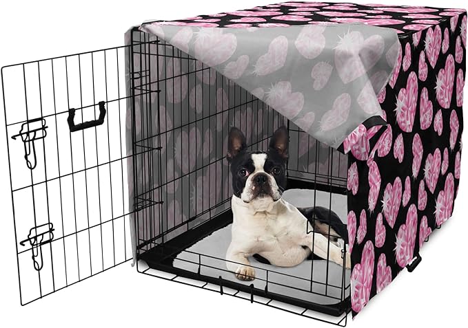 Ambesonne Diamonds Dog Crate Cover, Romantic Pink Heart Stones on Black Background Valentines Day Theme, Easy to Use Pet Kennel Cover for Small Dogs Puppies Kittens, 22 Inch, Pink Black