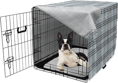 Lunarable Plaid Dog Crate Cover, Traditional Vintage Pattern with Modern Look Checkered Pastel Colored, Easy to Use Pet Kennel Cover for Small Dogs Puppies Kittens, 22 Inch, Pale Blue Dimgray Cream