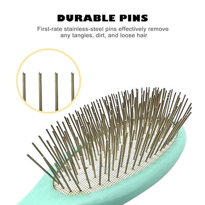 Der Meister Pin Brush, Pets Shedding Tool for Dogs and Cats, Dematting and Grooming with All Hair Types, Remove Loose Fur, Undercoat, Mats, Tangled Hair, Knots (Green)