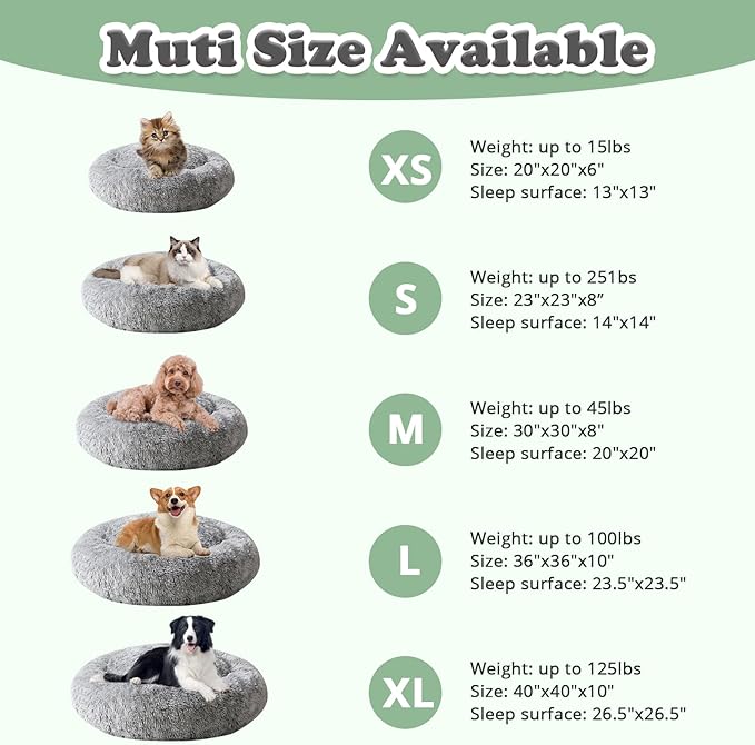 JOLLYVOGUE Dog Beds, Calming Small Dog Bed, Anti-Anxiety Dog Bed for Small Dogs, Fluffy Donut Dog Bed, Cozy Dog Cat Cushion Bed for Small Medium Dogs and Cats (20")