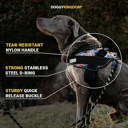 Non Pull Dog Harness with Patch Panels and Handle, Adjustable, Reflective, No Choke, Heavy Duty Easy On Service Dog Vest Harnesses for Medium Large Small Sized Dogs - Motorsport, L