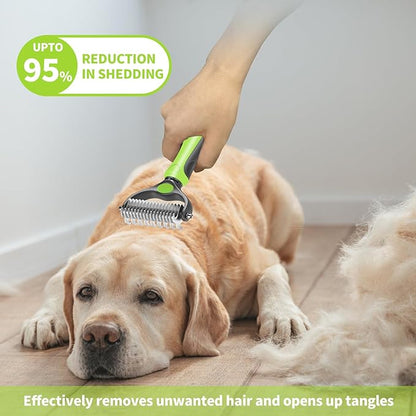 Undercoat Rake for Deshedding and Dematting Dogs - Metal Comb and Brush for Pet Grooming Supplies (Green)