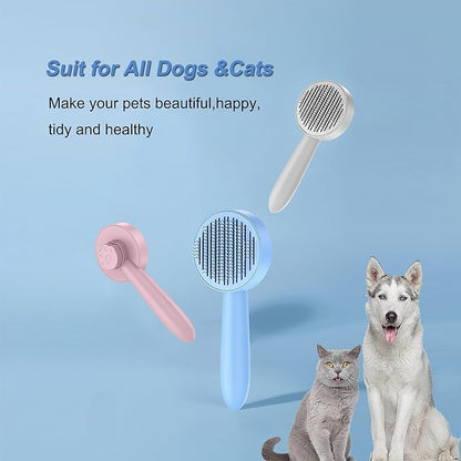 Cat Brush for Shedding,Pet Grooming Self Cleaning Slicker Brush,Removes Mats,Tangles and Loose Hair,Shedding Brush for Short or Long Haired Cats Dogs (Pink)
