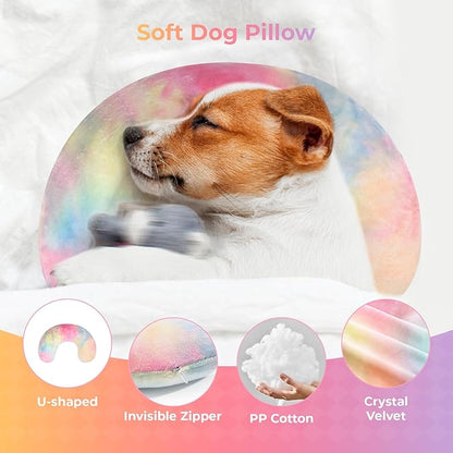 Dog Pillow, U-Shaped Dog Calming Pillow for Pet, Soft Dog Neck Pillow Machine Washable Dog Bed Pillow for Dog and Cat Enhance Sleep Quality(Tie-dye Pink Blue, Large)