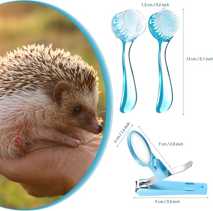 Mudder Small Animal Grooming Kit: 2 Pcs Hedgehog Supplies Hedgehog Accessories Hedgehog Bathing Brush with Nail Toenail Clipper with Magnifier for Pet Hamster Guinea Pig Rabbit Cat Kitten