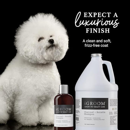 iGroom Charcoal Keratin Dog Shampoo, Luxury Pet Beauty Care, Protect Coat and Skin, Detoxifies with Charcoal, Made in USA, 16 oz