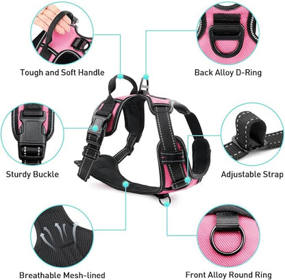 Joytale No Pull Dog Harness for Small Dogs, Reflective Pet Vest with Front Clip, Adjustable Soft Padded Harnesses with Easy Control Handle for Training and Walking, Pink, S