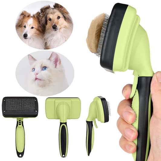 Skin-Friendly Slicker Brush for Pet Grooming - Easy-to-Clean Depilatory Brush for Dogs and Cats, Puppy Hair Removal, Green