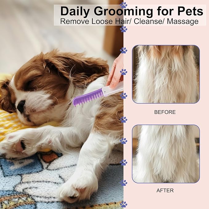 Foldable Dual-Head Puppy Brush, Small Dogs Interchangeable Combs Soft Bristles Portable Grooming Tool, Fit for Yorkie Shih Tzu Maltipoo Maltese (Pink)