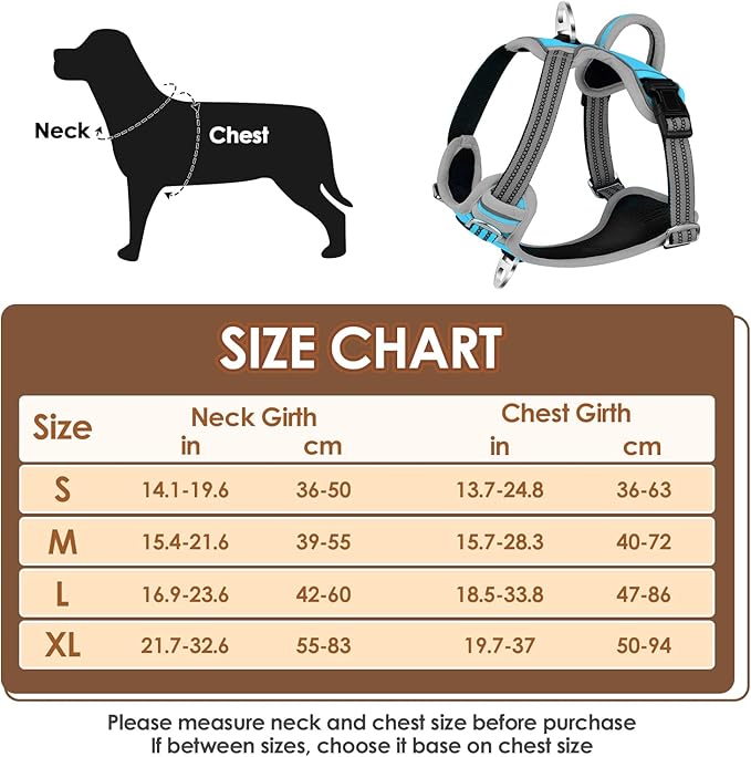 Lukovee No Pull Dog Harness, No Choke Adjustable Dog Harness with 2 Leash Clips and Easy Control Vertical Handle, Soft Padded Dog Vest for Medium and Large Dogs (Medium, Blue)