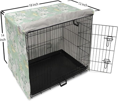 Lunarable Traditional Dog Crate Cover, Japanese Cranes Peonies Cultural Aspects Symbolic of Happy Life, Easy to Use Pet Kennel Cover for Small Dogs Puppies Kittens, 18 Inch, Avocado Green Pale Green