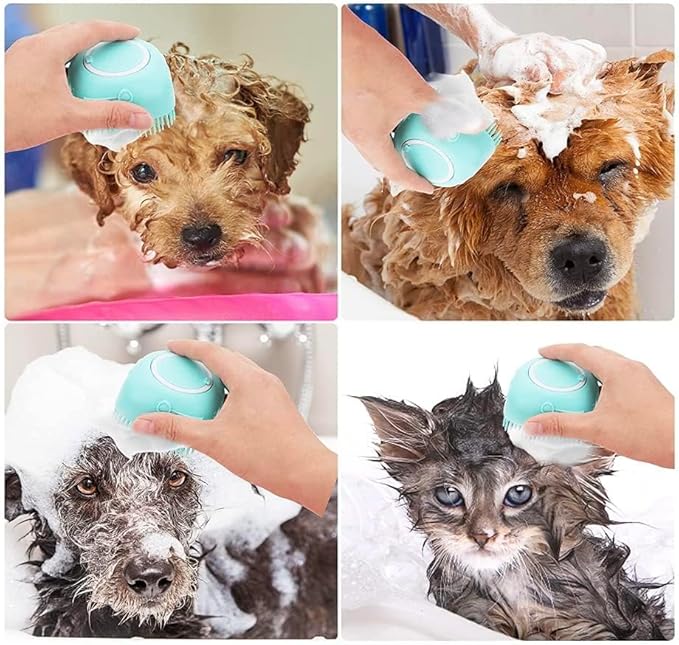 Pet Bath Massage Brush Puppy Dog Cat Grooming Soft (Blue)