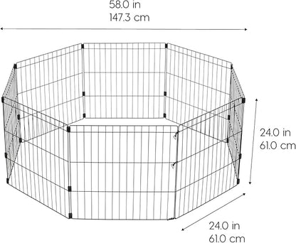 IRIS USA Metal Dog Playpen, 8-Panel 24" Pet Playpen, Puppy Playpen, Indoor/Outdoor Dog Fence, 58 x 58 x 24, Foldable, Customizable, Black