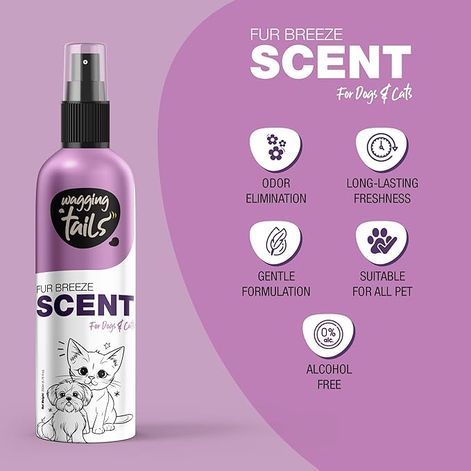 Wagging Tails 5-in-1 Fur Breeze Scent, 6.7 fl oz for Dogs & Cats | Alcohol-Free Pet Freshener | Long-Lasting Freshness & Odor Eliminator | Gentle Formulation for All Pets, Ensuring Daily Freshness
