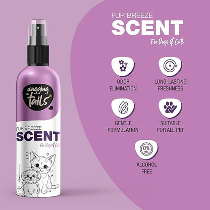 Wagging Tails 5-in-1 Fur Breeze Scent, 6.7 fl oz for Dogs & Cats | Alcohol-Free Pet Freshener | Long-Lasting Freshness & Odor Eliminator | Gentle Formulation for All Pets, Ensuring Daily Freshness