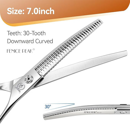 Fenice Peak 7.0 Curved Thinning Traceless Dog Grooming Scissors Japanese 440C Stainless Steel with Bearing Screws Smooth Cutting and Durable