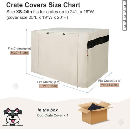 HiCaptain Polyester 24in Dog Crate Cover - Durable Windproof Pet Kennel Cover for Wire Crate Indoor Outdoor Protection (24 inches, Light Tan)