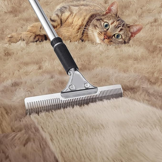 Pet Hair Carpet Rake - Multi-Surface Brush & Broom for Fluffy Rugs & Carpets - Efficient Pet Hair Removal Tool