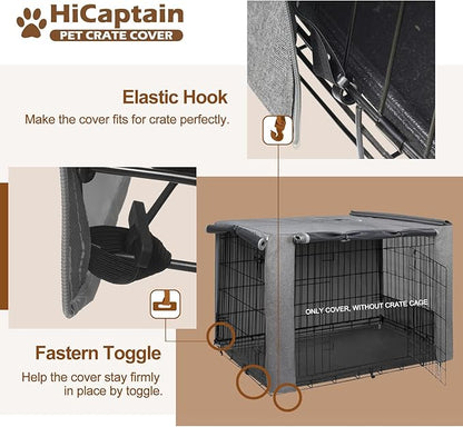 HiCaptain Folding Metal Dog Crate Cover for 42 Inch Wire Pet Cage(Two-Tone Gray)