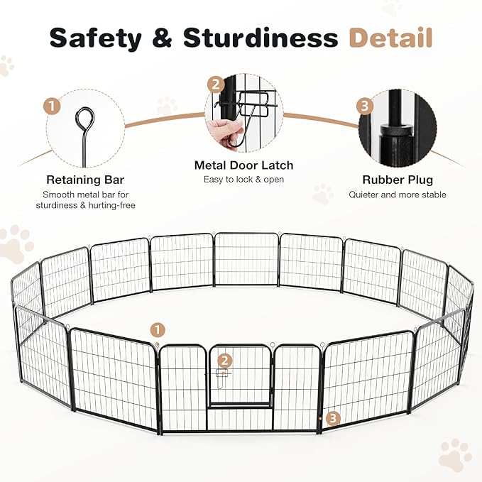 Heavy-Duty Iron Dog Playpen – 16 Panels 24” Durable, Rust-Resistant Pet Fence for Indoor & Outdoor Use, Secure & Spacious Pet Play Area for Dogs, Puppies & Small Animals