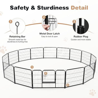 Heavy-Duty Iron Dog Playpen – 16 Panels 24” Durable, Rust-Resistant Pet Fence for Indoor & Outdoor Use, Secure & Spacious Pet Play Area for Dogs, Puppies & Small Animals