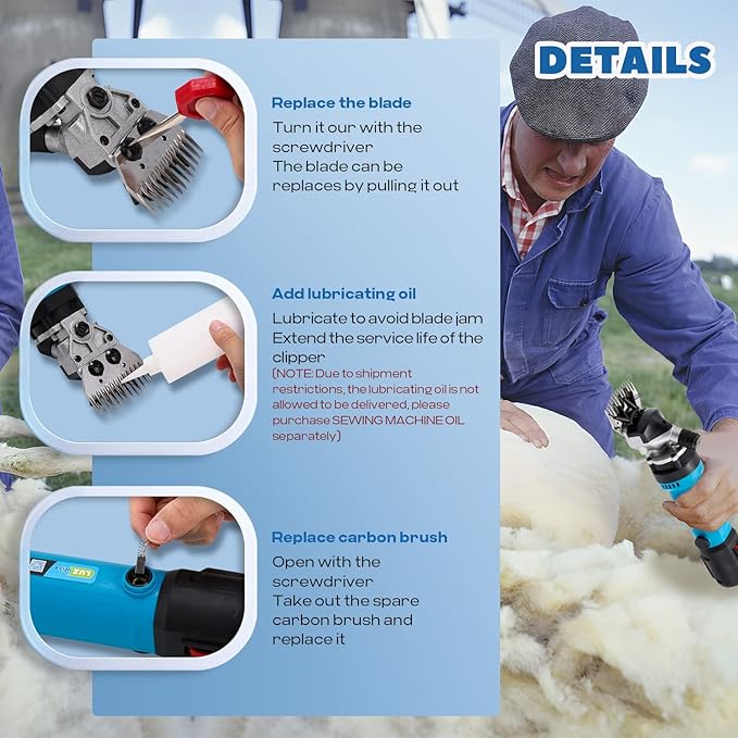 Sheep Shears Electric 690W 2400RPM Professional Heavy Duty Shearing Clipper with 6 Speed, for Shaving Fur Wool in Sheep, Goat, Cattle, and Other Farm Livestock Pet, with Grooming Carrying Case