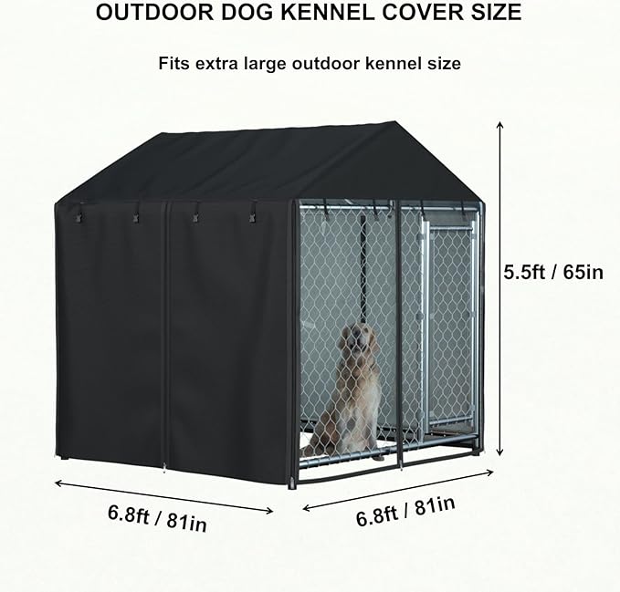 Outdoor Heavy Duty Dog Kennel Mesh Cage Cover - Waterproof & Dustproof - 600D - 6.76 ft X 6.76 ft X 5.5 ft