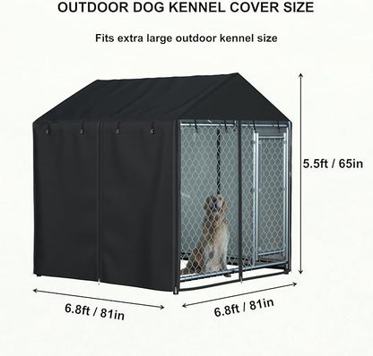 Outdoor Heavy Duty Dog Kennel Mesh Cage Cover - Waterproof & Dustproof - 600D - 6.76 ft X 6.76 ft X 5.5 ft