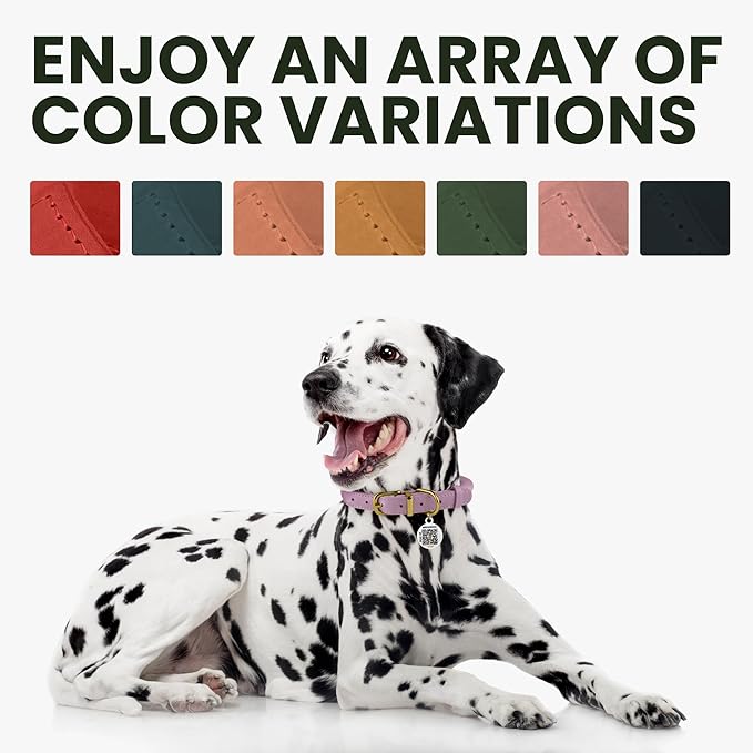 BRONZEDOG Rolled Leather Dog Collar with QR ID Tag Adjustable Soft Round Collars for Small Medium Large Dogs Puppy Cat (9" - 11" Neck Size, Blush)