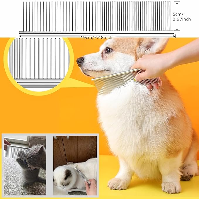 Undercoat Rake for Dogs, 2 Pack Grooming Kit Long Tooth Undercoat Rake + Stainless Steel Dog Comb, Deshedding Tool Set for Husky Long-haired Cats