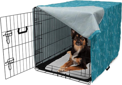 Lunarable Mermaid Tail Dog Crate Cover, Cartoon Design of Aquatic Girl Swimming Underwater Bubbles, Easy to Use Pet Kennel Cover for Medium Large Dogs, 36 Inch, Dark Turquoise Ivory