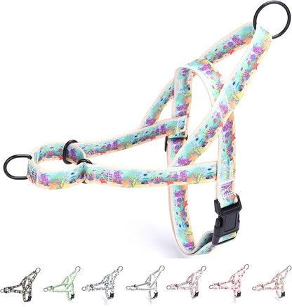 No Pull Dog Harness for Small, Medium, and Large Pets - Floral Pattern Nylon Safety Training Dog Harness (S, Ocean)