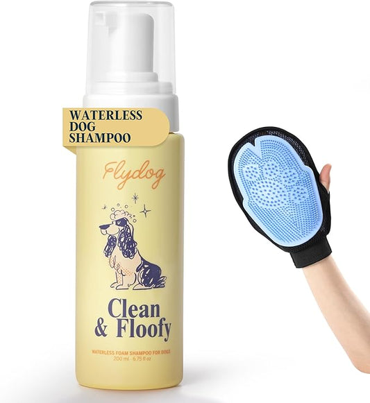 Clean and Floofy Waterless Dry Dog Shampoo with Glove – No Rinse Spray Foam, Anti-Itch, Odor Control, Moisturizing & Conditioning, Hydrating, Detangling, Sulfate-Free Pet Bath Wash for Dogs & Puppies
