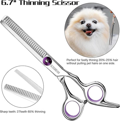 Professional Dog Scissors with Safety Round Tips, 5 in 1 Dog Scissors Kit, 4CR Stainless Steel Pet Grooming Shears, Sharp and Durable, Blue