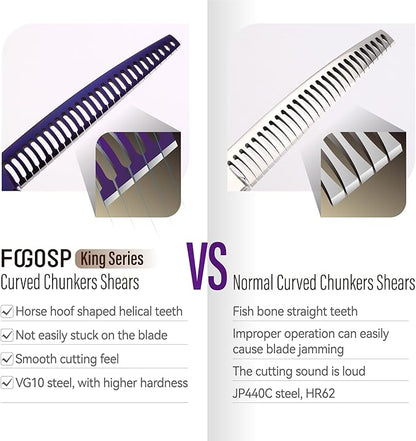 Professional Curved Chunkers Dog Grooming Scissors 7'' Curved Comb Thinning Shears for Dogs Pet 27 Teeth Japan VG10 Sharp and Smooth(7 Curve Chunker, Blue)