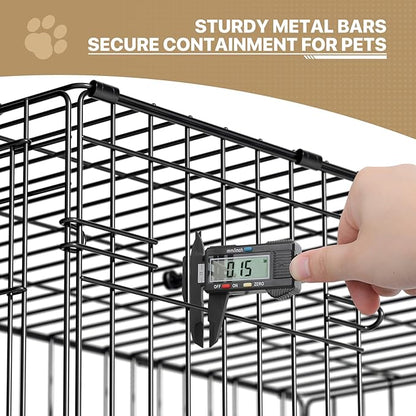 MoNiBloom 24/30/36/42/48 Dog Crates, Foldable Metal Wire Dog Cage with Double-Door, Outdoor Indoor Pet Kennels, Includes Leak-Proof Pan, Divider Panel, Black, 48"