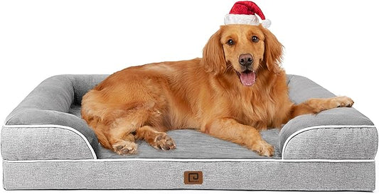 EHEYCIGA Orthopedic Dog Beds for Large Dogs, Waterproof Memory Foam Large Dog Bed with Sides, Non-Slip Bottom and Egg-Crate Foam Large Dog Couch Bed with Washable Removable Cover, Grey