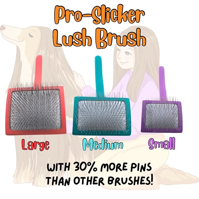 Pro-Slicker Brush Grooming Tool for Pets: Medium Teal, Soft Cushion Bed of Dull Pins, Gentle but Effective. Easily and Painlessly Remove Thick Undercoat. Reduce Brushing Sessions, Groom like a Pro