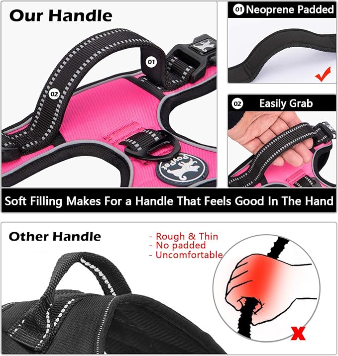 PoyPet No Pull Dog Harness, No Choke Front Lead Dog Reflective Harness, Adjustable Soft Padded Pet Vest with Easy Control Handle for Small to Large Dogs(Pink,XS)