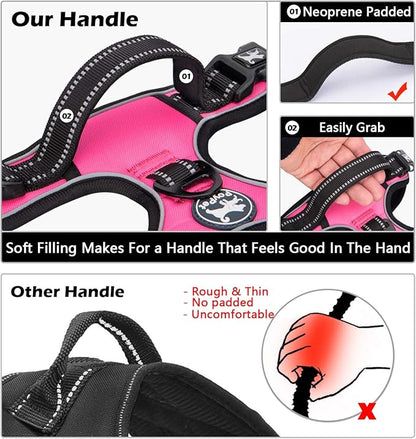 PoyPet No Pull Dog Harness, No Choke Front Lead Dog Reflective Harness, Adjustable Soft Padded Pet Vest with Easy Control Handle for Small to Large Dogs(Pink,XS)