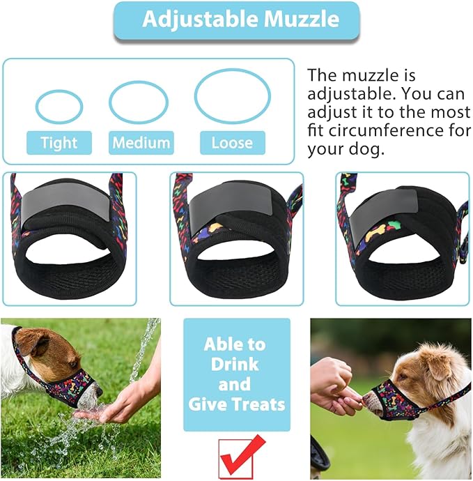LUCKYPAW Dog Muzzle, Soft Dog Muzzles for Small Medium Large Dogs, Breathable Muzzles to Stop Biting and Chewing with Pattern, Allows Panting and Drinking(Black Bone,XS)