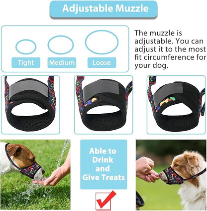 LUCKYPAW Dog Muzzle, Soft Dog Muzzles for Small Medium Large Dogs, Breathable Muzzles to Stop Biting and Chewing with Pattern, Allows Panting and Drinking (M-(Snout 5½"-8"), Black Bone)