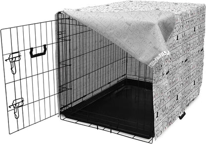 Lunarable Cartoon Dog Crate Cover, Funny Creatures and Monsters Doodle Faces in Manga Style Emotions, Easy to Use Pet Kennel Cover for Small Dogs Puppies Kittens, 22 Inch, Charcoal Grey Coral White